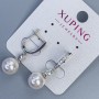 Earrings Xuping Rhodium with Pearl, Ø 10mm and White Crystals, Length 30mm +