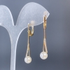 Xuping Gold Plated 18K Earrings with Pearl, 7 mm Diameter and White Crystals, Length 38 mm +