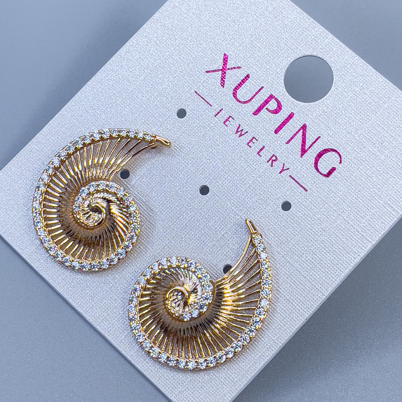 Earrings, Studs, Xuping Twirl with White Crystals, diameter 23×17 mm ±, 18K Gold Plated