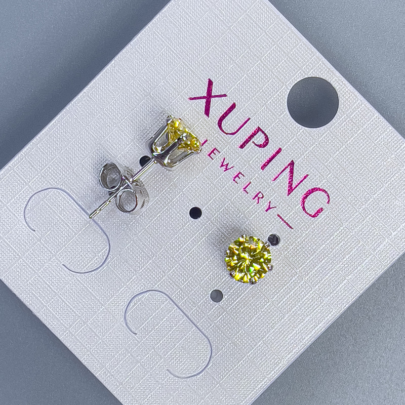 Xuping Stud Earrings with Yellow Stone in Crown Setting 6mm+ Rhodium Plated