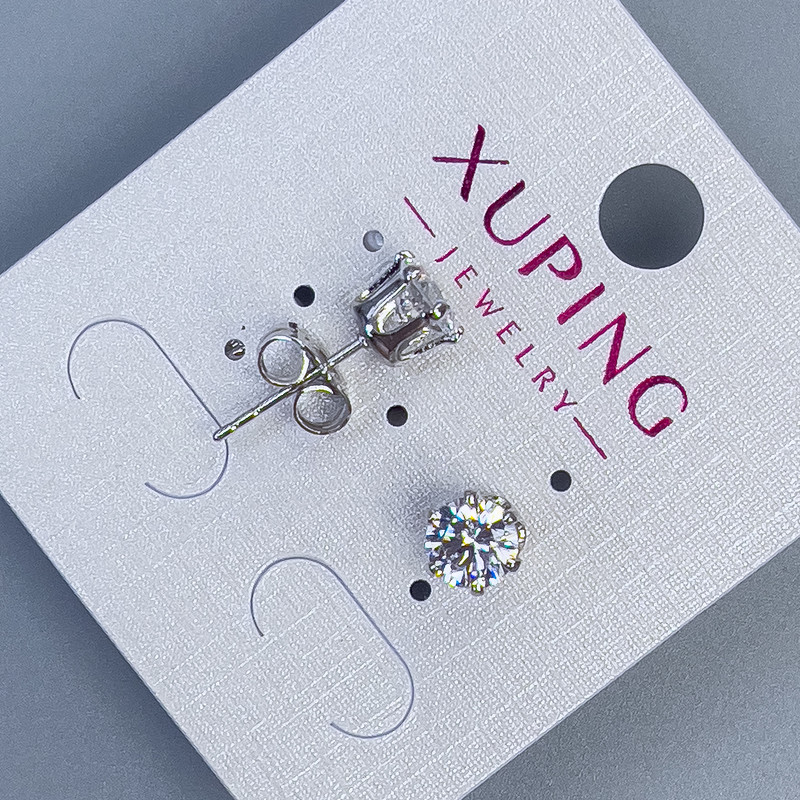 Xuping Stud Earrings with White Stone in Crown Setting 6mm+ Rhodium