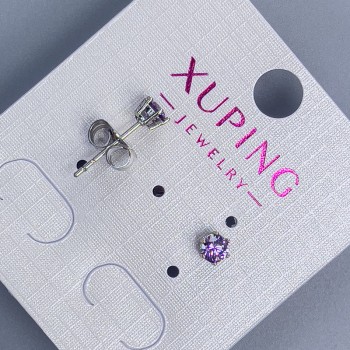 Earrings Stud Xuping with Violet Stone 4mm+ Rhodium