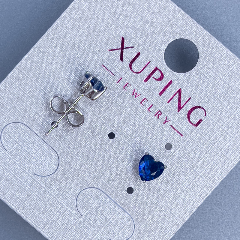 Earrings 'Studs' Heart with Blue Stone 5mm+ Rhodium-plated