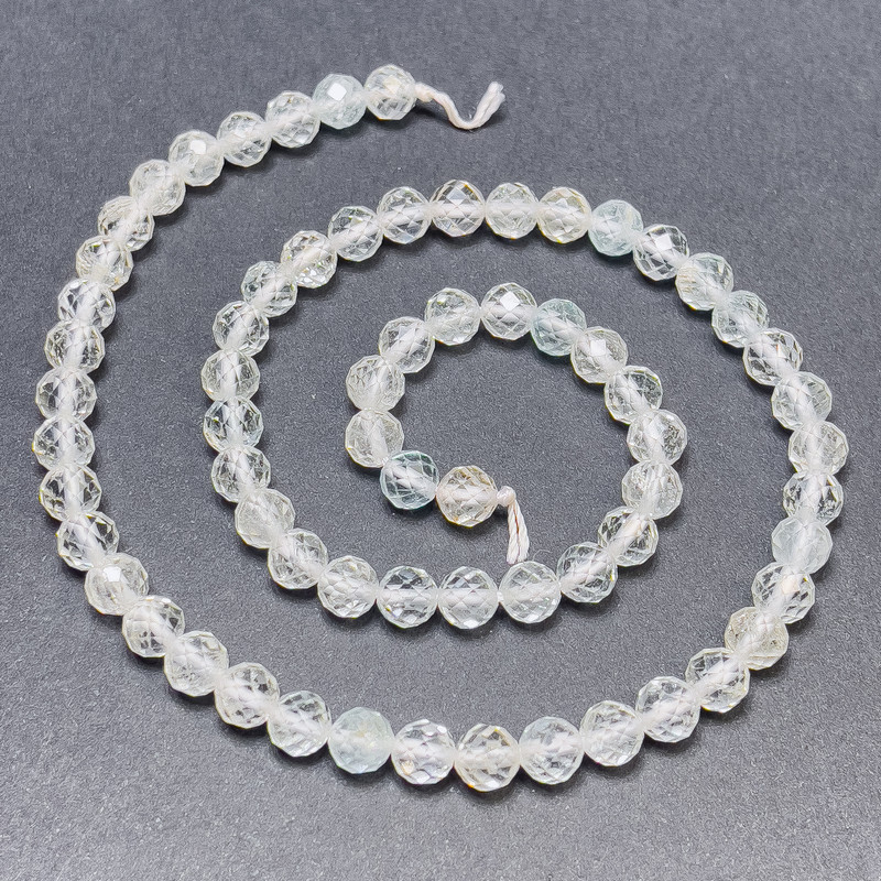Beads Mountain Crystal with Topaz on Thread Faceted Bead, 6mm diameter, length 39cm