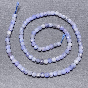 Sapphire Beads on Thread, Faceted Cube Shape, 4 mm diameter ±, 39 cm length ±