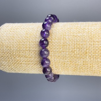 Amethyst Bead Bracelet, smooth round beads 8mm, stretch 18cm
