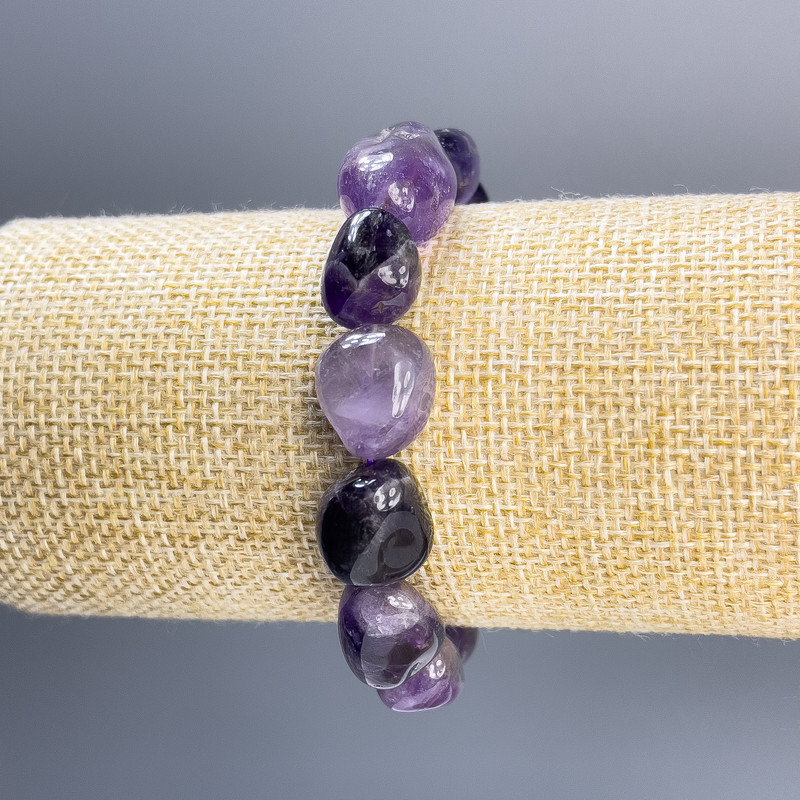 Amethyst Bead Faceted Bracelet, 18×12mm and 12×11mm beads, 18cm elastic length