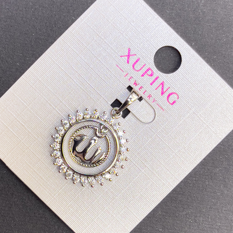 Xuping Surah Pendant with White Rhinestones, 19mm Ø +-, length 28mm +-, rhodium