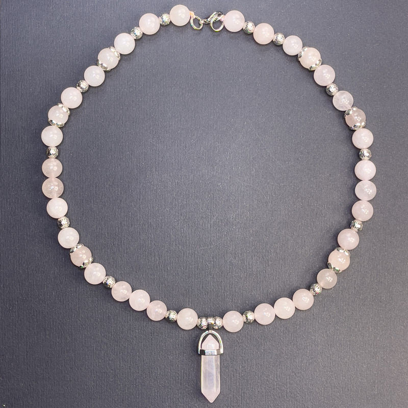 Necklace Rose Quartz Smooth Beads 10mm ± Hexagonal on Thread with Clasp, 50cm+