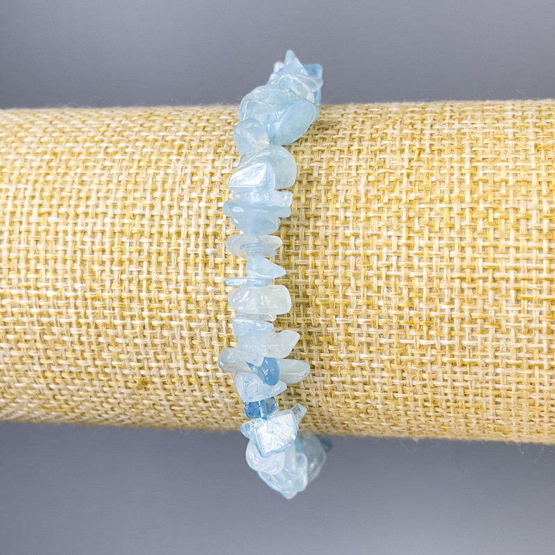 Aquamarine Bead Bracelet, 8x3mm, stretchy, 18cm