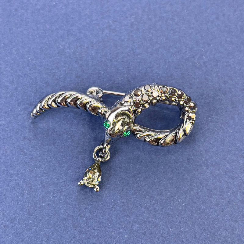 Brooch Snake Gray color with gray rhinestones, silver-toned metal 39x22mm+