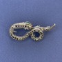 Brooch pendant Serpent, silver-gray with gray crystals, silver metal 44×20mm +