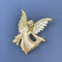 Brooch Angel with white and yellow rhinestones beige and white colors golden metal 31x43mm+