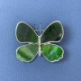 Brooch Butterfly with green mother-of-pearl, iridescent crystals, silver metal, diameter 44mm±, length 38mm±