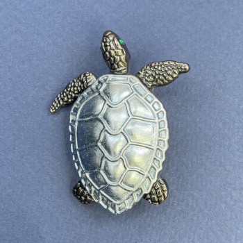 Brooch Pendant Turtle Blue and Gray with Silver Finish, 40mm diameter, length 49mm
