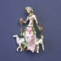 Brooch Pendant Lady with Dogs on Chains, Enamel, Golden Metal 32x45mm +