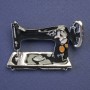 Brooch 'Sewing Machine' enamel color metal, silverish 30x42mm+