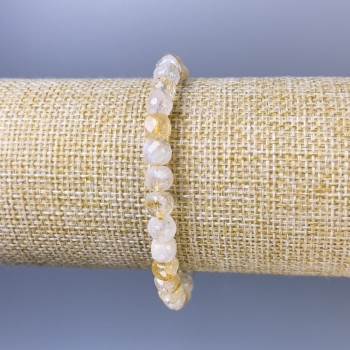 Bracelet Citrine Faceted Cube, 6mm diameter, 18cm length, stretch