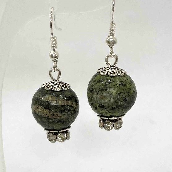 Earrings 'Serpentine' Smooth Bead, Ø 14mm ±, length 38mm ±