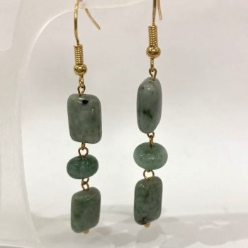 Jadeite Rectangle Earrings, diameter 12x8mm ± rondelle 8x6mm±, length 58mm±