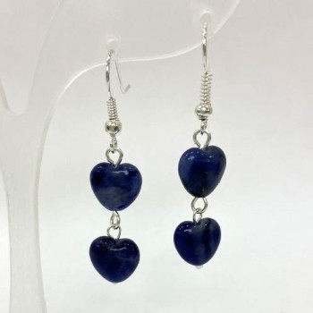 Sodalite Heart Earrings, 9mm diameter ±, length 43mm ±