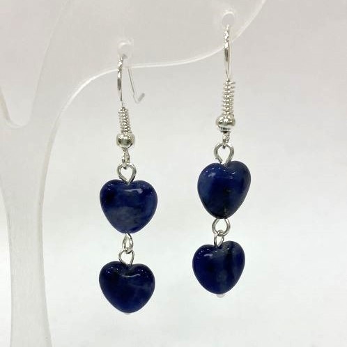 Sodalite Heart Earrings, 9mm diameter ±, length 43mm ±