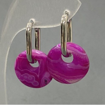Earrings Agate Raspberry, diameter 18mm ±, length 30mm ±