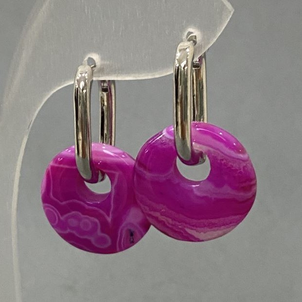 Earrings Agate Raspberry, diameter 18mm ±, length 30mm ±