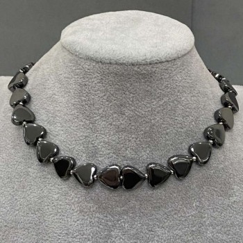 Choker Hematite Heart, 12mm± diameter with 3mm± metal inserts and Tolg clasp, 38cm± length with extender chain