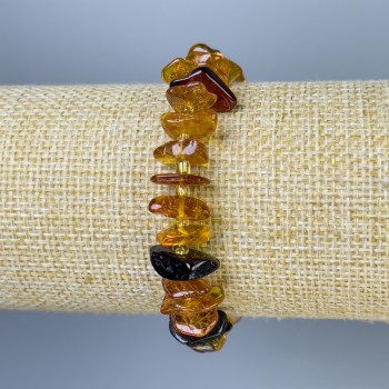 Amber Chip Bracelet, 7-13×2-4 mm+-, with seed beads, length 18 cm+- stretch
