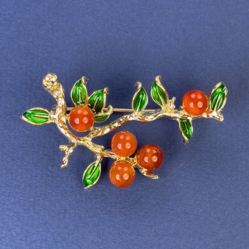 Brooch "Branches" with Carnelian golden metal 48x32mm+