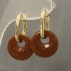 Earrings Aventurine Golden Sand Donut, diameter 18mm±, length 30mm±