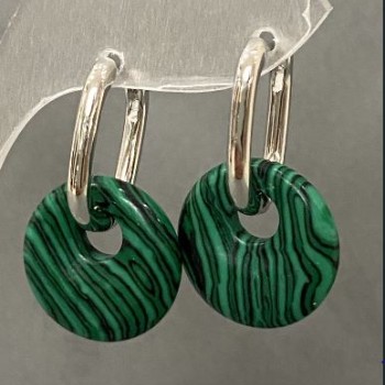 Earrings Malachite Hoop, diameter 18mm ±, length 30mm ±