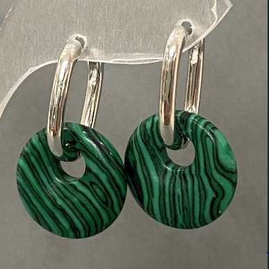 Earrings Malachite Hoop, diameter 18mm ±, length 30mm ±
