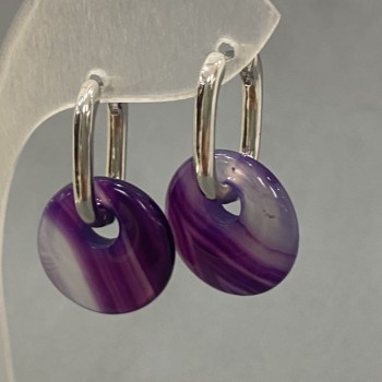 Agate Purple Hoop Earrings, 18mm diameter ±, 30mm length ±