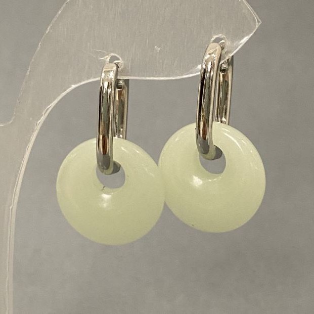 Onyx Hoop Earrings, 18mm diameter +/-, 30mm length +/-, silver-tone metal