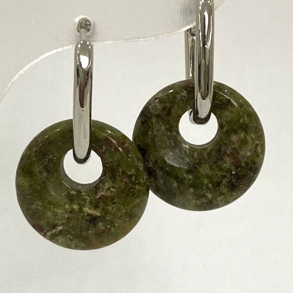 Earrings Heliodor (Héliotrope) Jasper Donut, 18mm diameter, about 30mm long