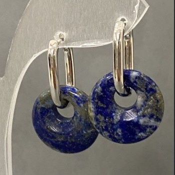 Lapis Lazuli Hoop Earrings, diameter 18mm±, length 31mm±