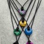 Black braided cord for necklace, diameter 1.9 mm with donut pendant, diameter 18 mm ±, adjustable length 58 cm ±