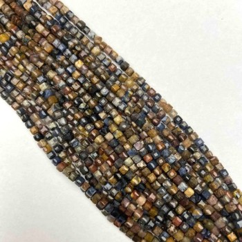 Natural Stone Beads Petersite Faceted Cube, diameter 3mm (+/-) mm, length 39cm