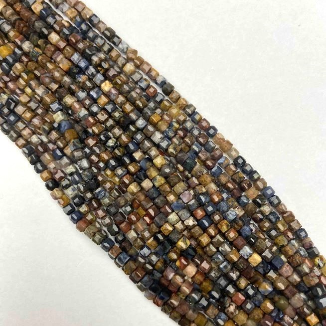 Natural Stone Beads Petersite Faceted Cube, diameter 3mm (+/-) mm, length 39cm