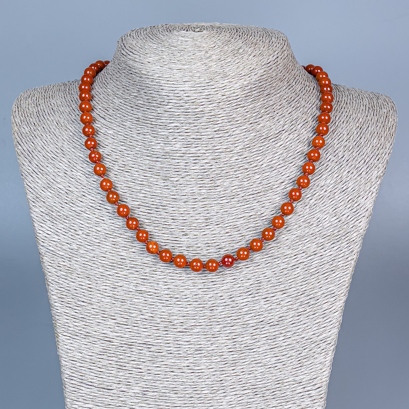 Red Jasper Smooth Round Bead Necklace, diameter 6.5mm±, length 48cm± with clasp