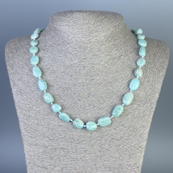 Amazonite Bead Necklace, faceted, diameter 9-11×9-10mm, length 45cm, with clasp