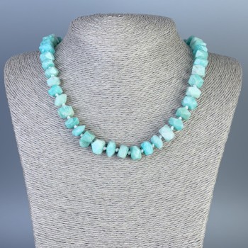 Amazonite Beaded Necklace with Faceted Beads, 11x7-10mm, length 45cm± with clasp