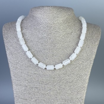 Necklace Mountain Crystal Rounded Cylinder, diameter 14x8mm +-, length 45cm +- with clasp