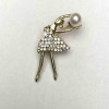 Sale! Ballet Dancer Brooch with Pearl Beadwork in White Crystals 36x20mm Golden Metal