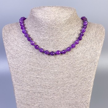 Sugilite Bead Necklace with Faceted Round Beads, 8mm diameter, length 45cm, with clasp