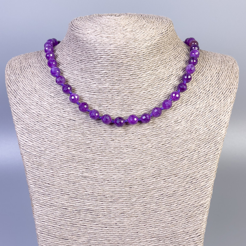 Sugilite Bead Necklace with Faceted Round Beads, 8mm diameter, length 45cm, with clasp