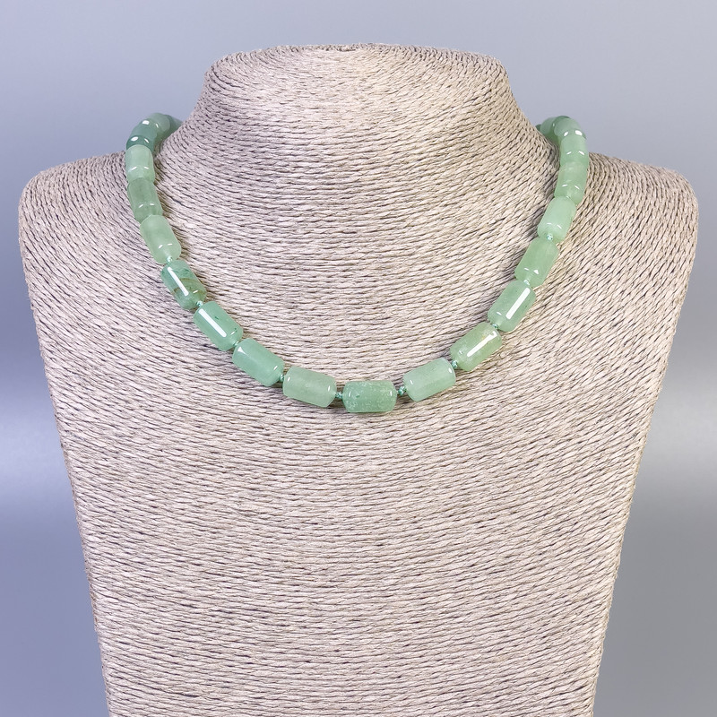 Nephrite Beads Smooth Cylinders, diameter 14x8mm, length 45cm± with clasp