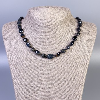 Hawk's Eye Tumbled Beads Necklace, 9-13x9 mm diameter, 50 in. long, with clasp